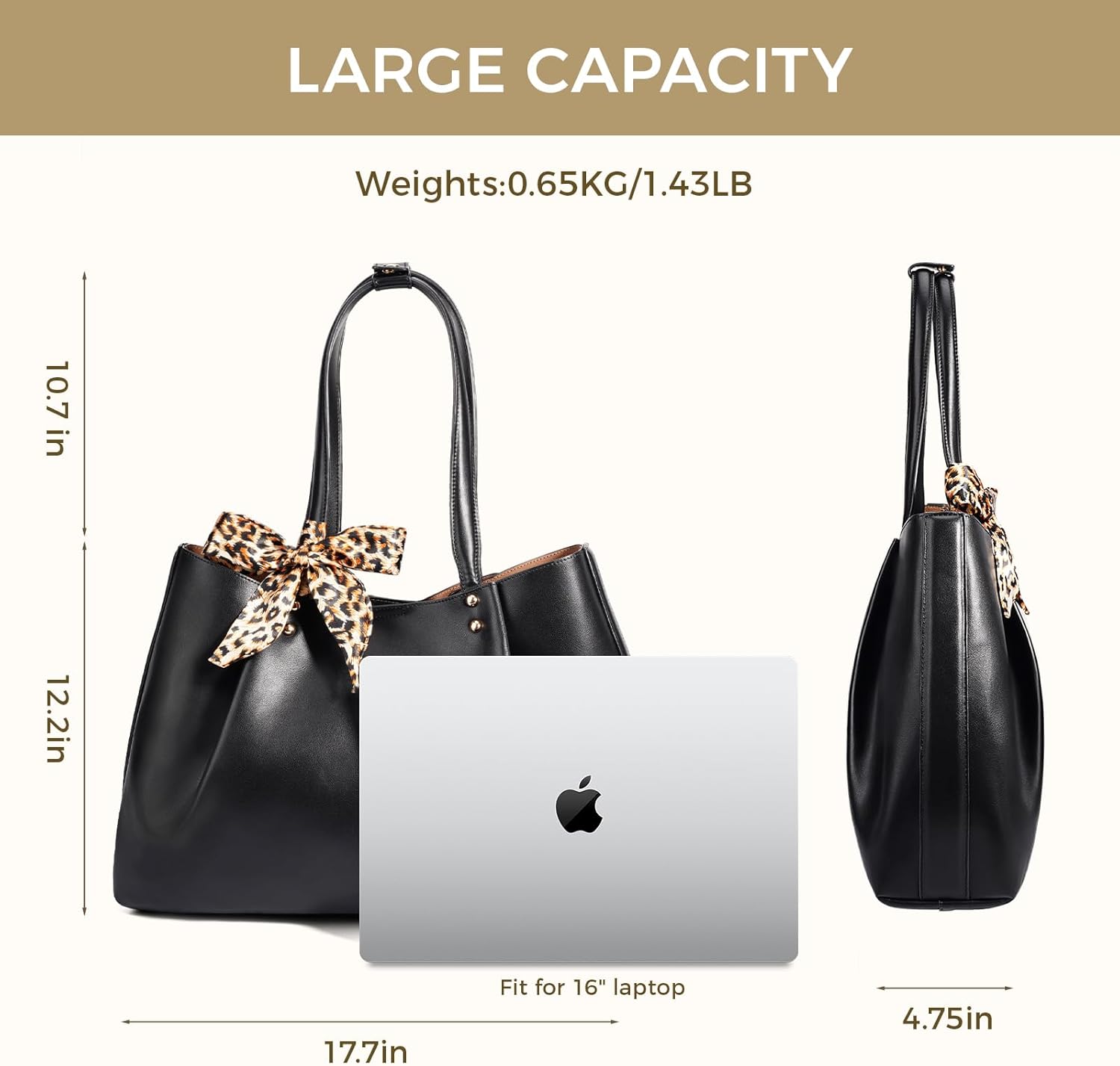 Large Tote Bag for Women,Shoulder Bag Vegan Leather Hobo Handbags Purses with Detachable Pocket Exquisite Silk Scarves - Image 3