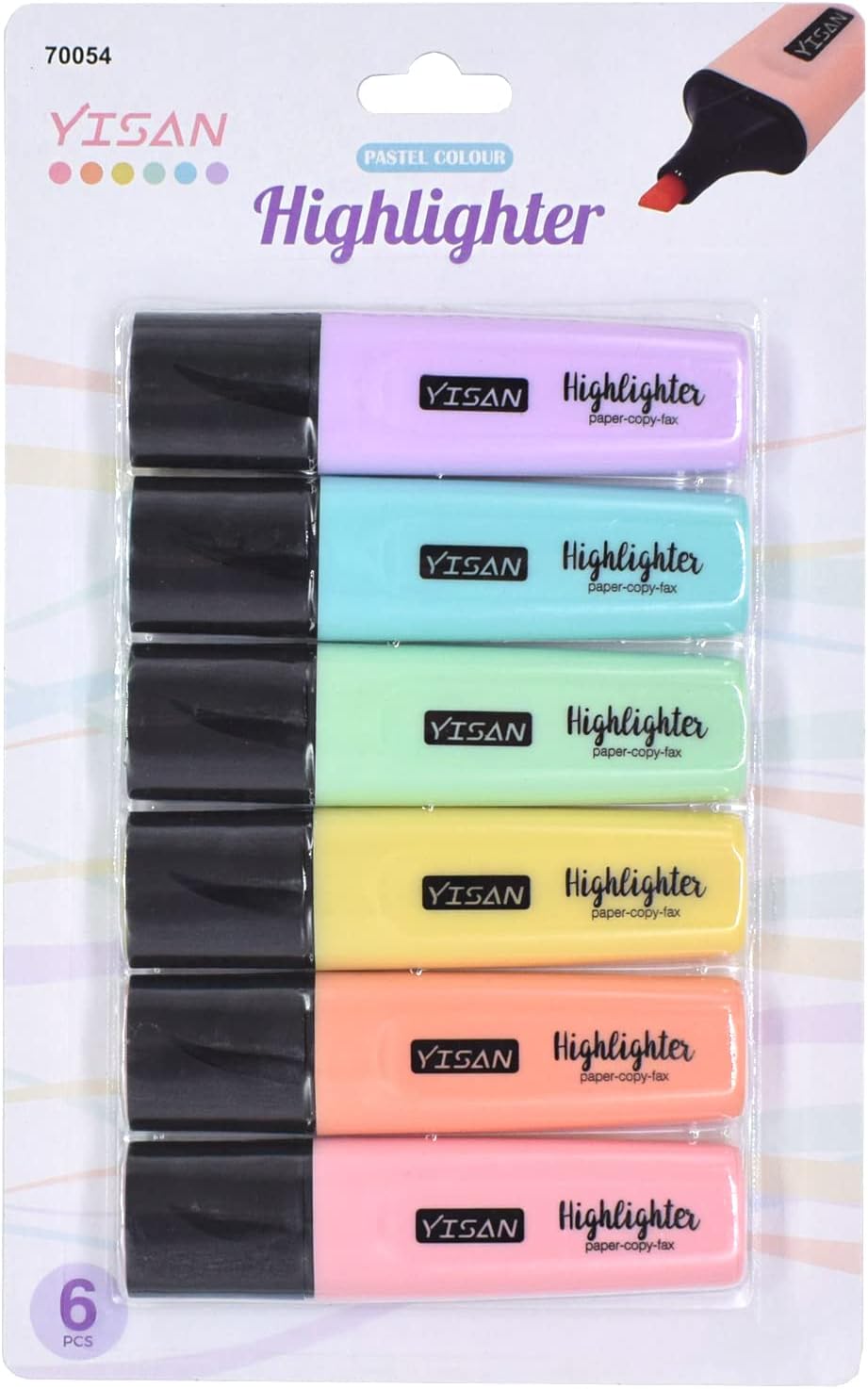 YISAN Highlighters Pastel Markers,Chisel Tip 6 Assorted Colors Pens,Stationary Supplies for Office,School,70054