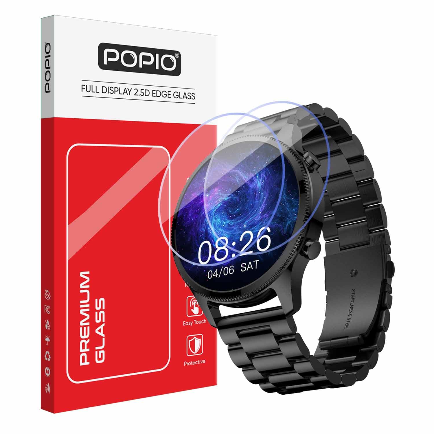 POPIO Military-Grade Gorilla Tempered Glass for Noise NoiseFit Halo/Halo Plus, Noise Evolve 4, Huawei Watch GT 5 46mm Smartwatch (Transparent) Edge to Edge Full Screen Coverage, Pack of 2