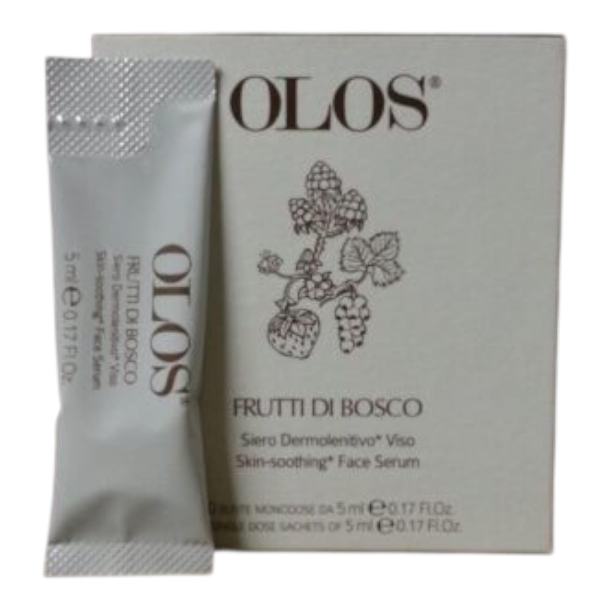Olos Frutti di Bosco - Sérum dermolénitif pour le visage - 10 sachets individuels de 5 ml - Idéal pour les peaux sensibles - Un élixir de fruits rouges aux propriétés apaisantes efficaces