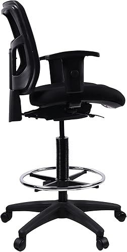 Miniatura 5 de Lorell Silla de oficina con taburete de trinquete, diseño ergonómico de respaldo medio con malla transpirable, asiento de tela acolchada, anillo de