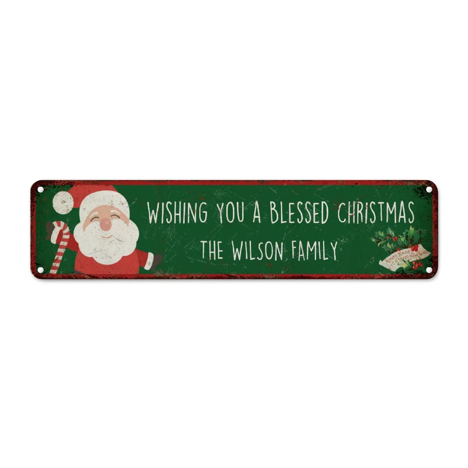 Panneau mural de Noël vintage en aluminium personnalisable - 61x15,2 cm