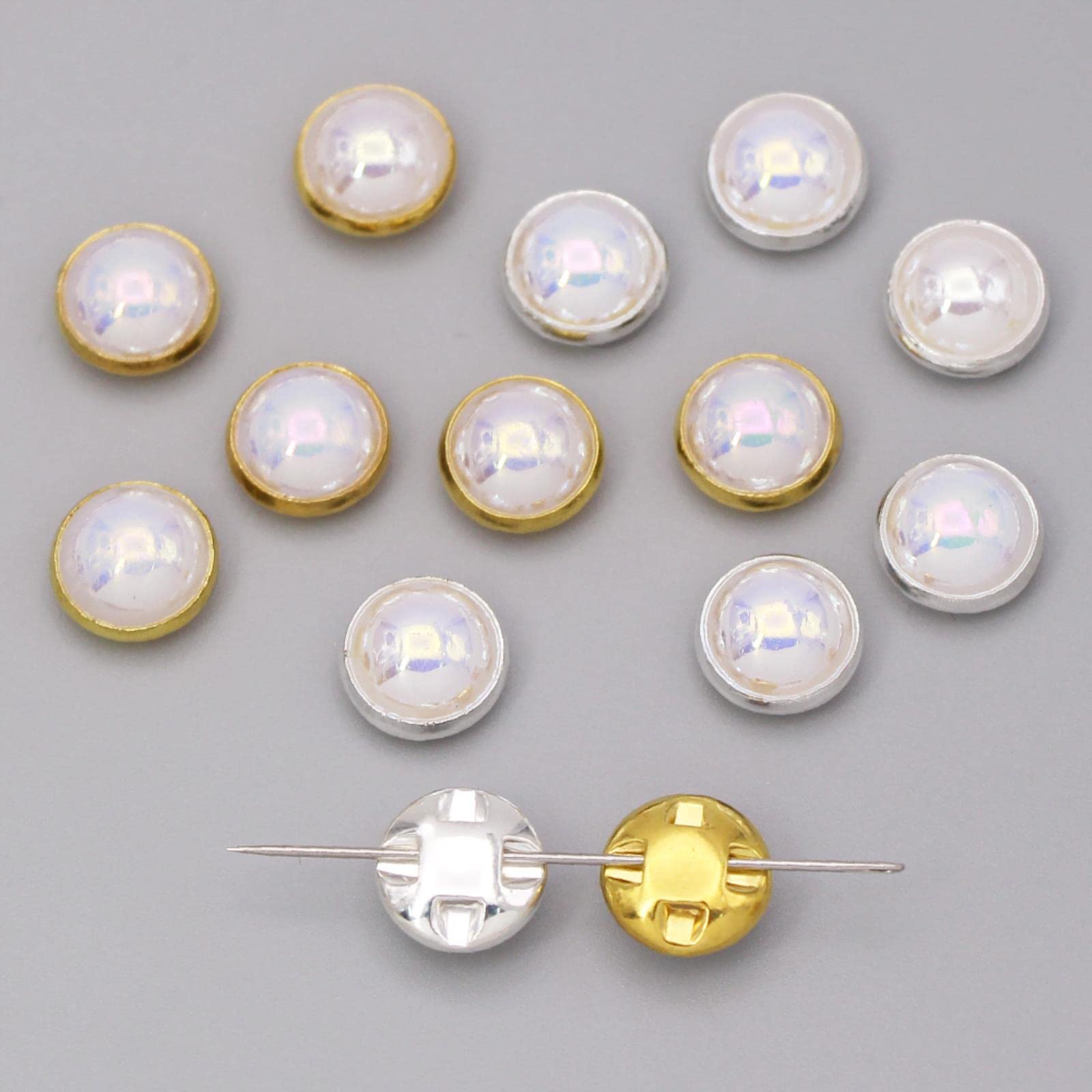 10 szt. luksusowych perłowych guzików do odzieży DIY akcesoria szycia piękne ozdobne guziki ze strasem(Golden,8mm)
