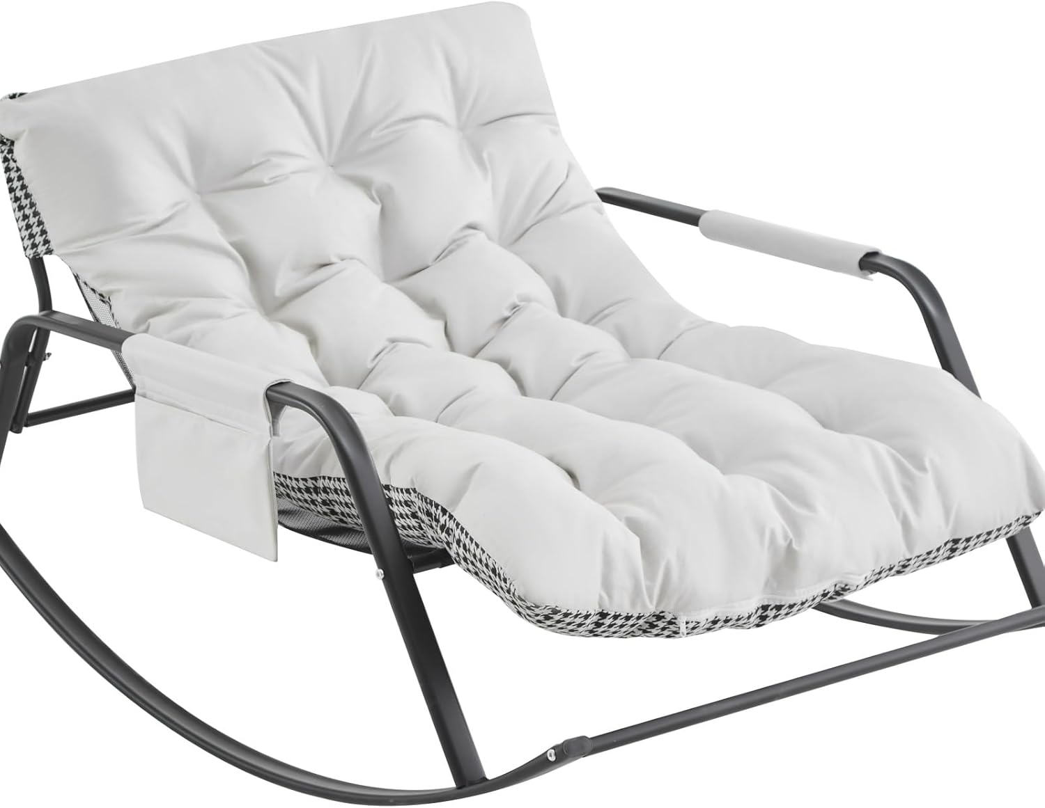 Rocking Chair with Extra-Wide Technical Leather Upholstered Gliding Boucle Reclining, Modern Accent for Living Room Nursery Bedroom -White