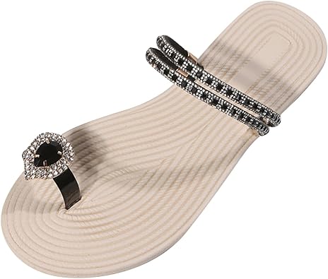 Flat Sandals for Women Beach Rhinestone Trendy Falt Western Slide Summer Work Office Wedding Sandals Stylish Flip Flops