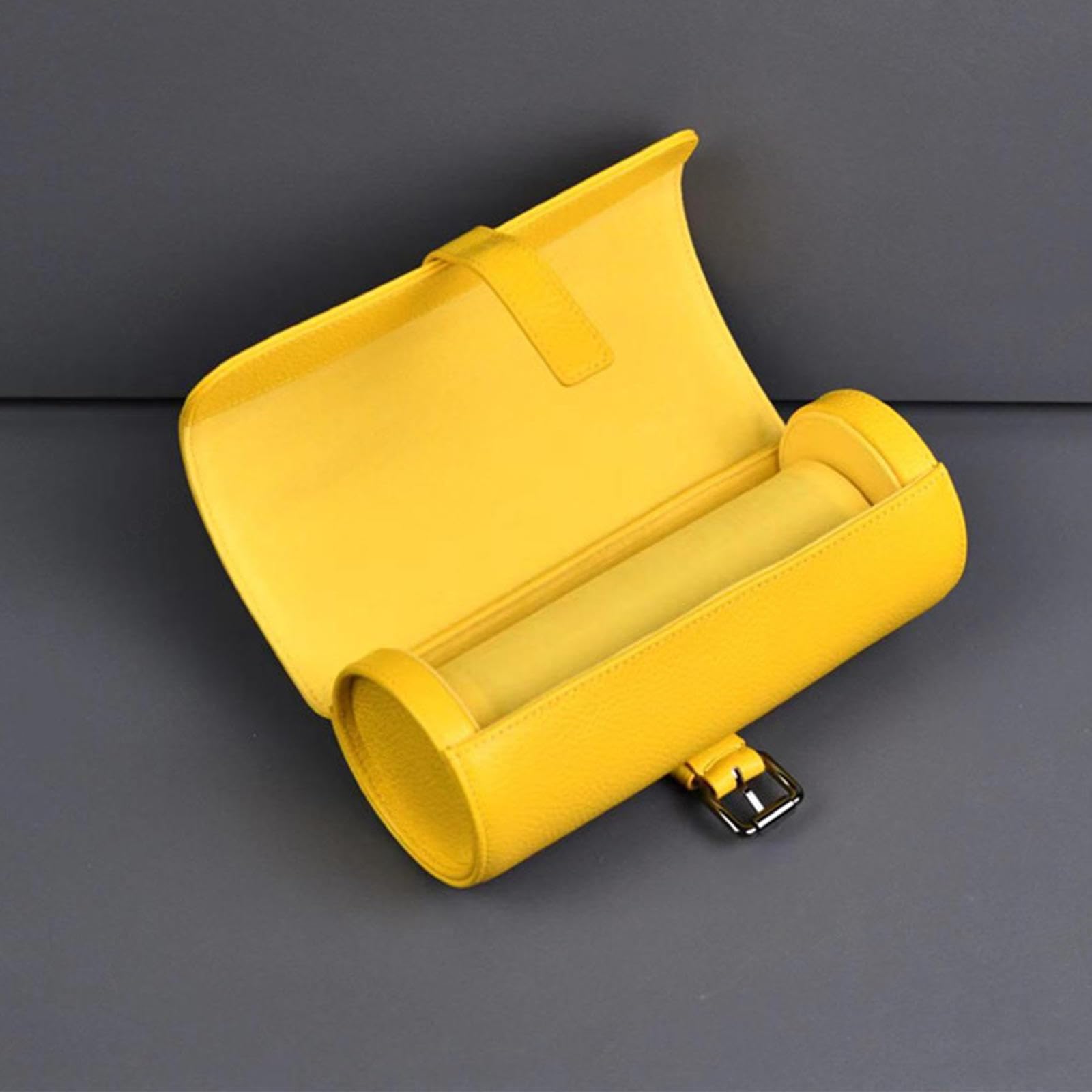 Estuche Roll para 2 Relojes, Caja de Viaje Efecto Cuero,Yellow