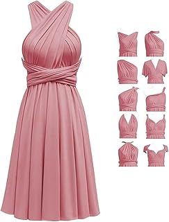 Short Infinity Dresses with Bandeau,Midi Bridesmaid Convertible Dress,Elastic Wedding Multiway Twist Wrap Dress