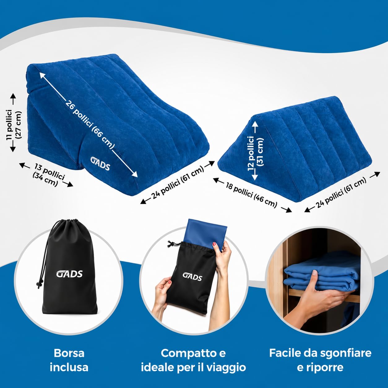Set cuscini gonfiabili a cuneo per gambe, letto, viaggio e riposo, compatto | Design leggero per posizione rialzata, sostegno stabile, uso semplice e compatto, facile da gonfiare e riporre dopo ogni uso.