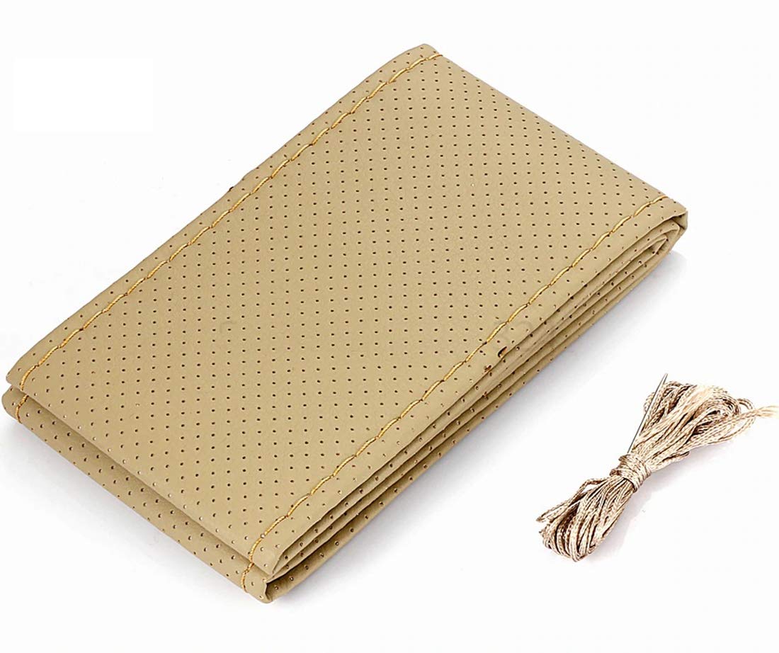 AREO Universal Dotted Soft Grip Car Steering Cover with Needle - Leather, Breathable, Anti Slip (Beige)-image-38