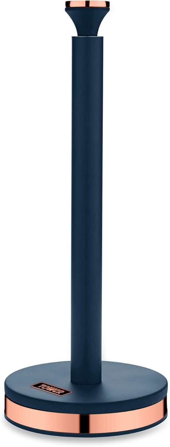 Tower T826133MNB Cavaletto Towel Pole Kitchen Roll Holder with Soft Underliner, Midnight Blue
