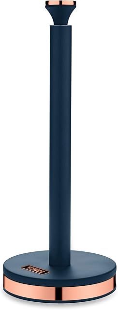 Tower T826133MNB Cavaletto Towel Pole Kitchen Roll Holder with Soft Underliner, Midnight Blue and Rose Gold