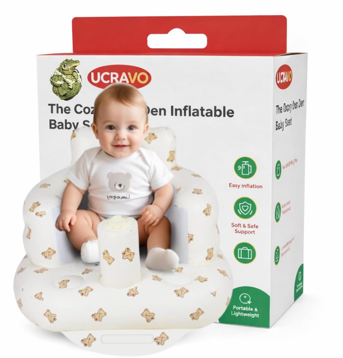 UCRAVO Baby Inflatable Sofa Seat for Sitting Practice Infant Support Chair with Backrest, Arm & Safety Bumper | Soft Air Filled Baby Floor Seat for 3–12 Months | Portable Baby Sitting Training Chair-image-31