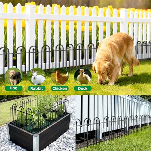 BOWDIMS Garden Fence Animal Barrier - 5 Panels, 13 in(H) x 7 ft(L) No Dig Garden Fence, Arched Decorative Garden Fence Border with Ground Stakes, Rustproof Metal Fencing for Yard Patio Dog Rabbit — view 5