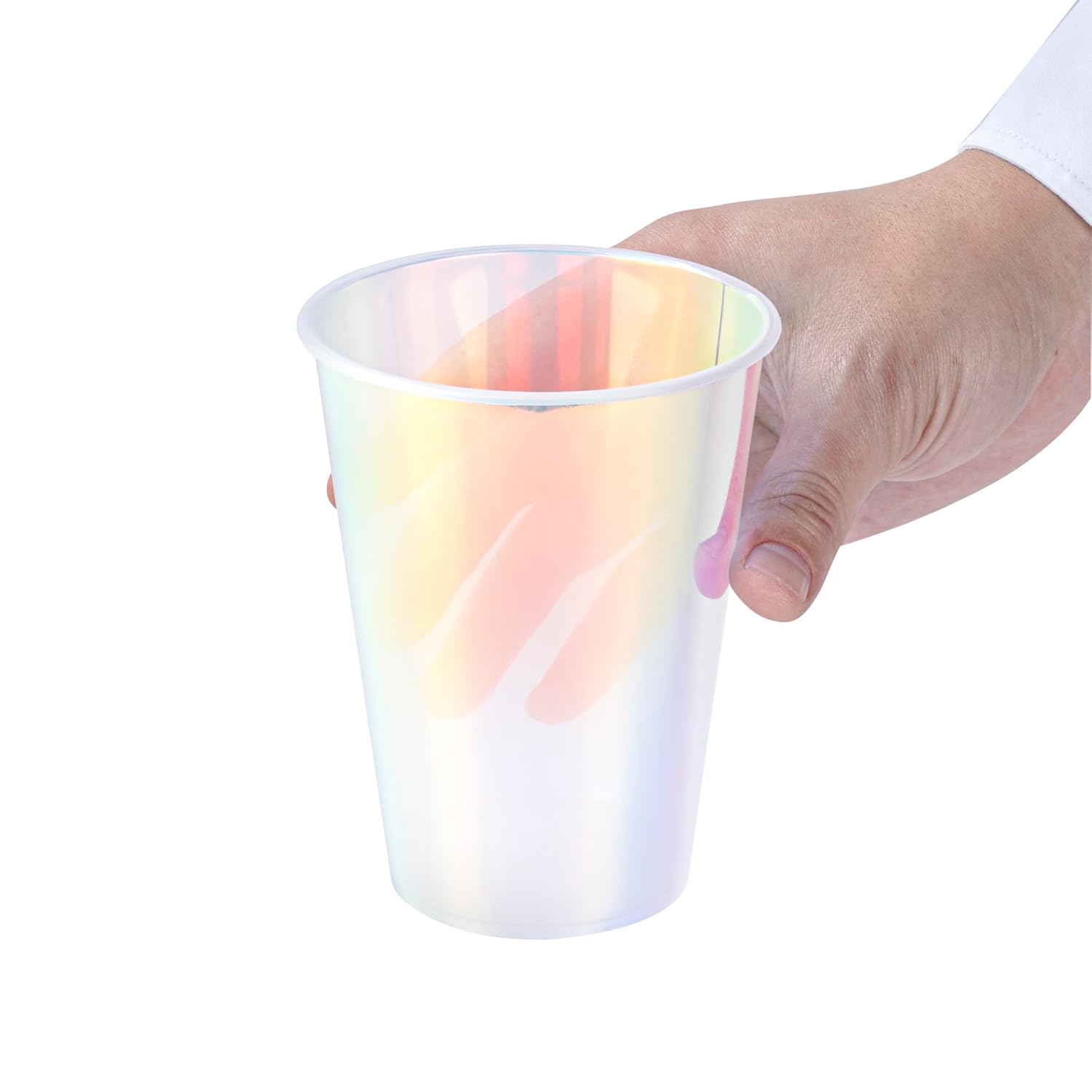 Restaurantware Drinking Cups 500 Pack of 12.17 oz Iridescent Disposable Plastic Party Drinkware Durable Stackable Rainbow Holographic Design