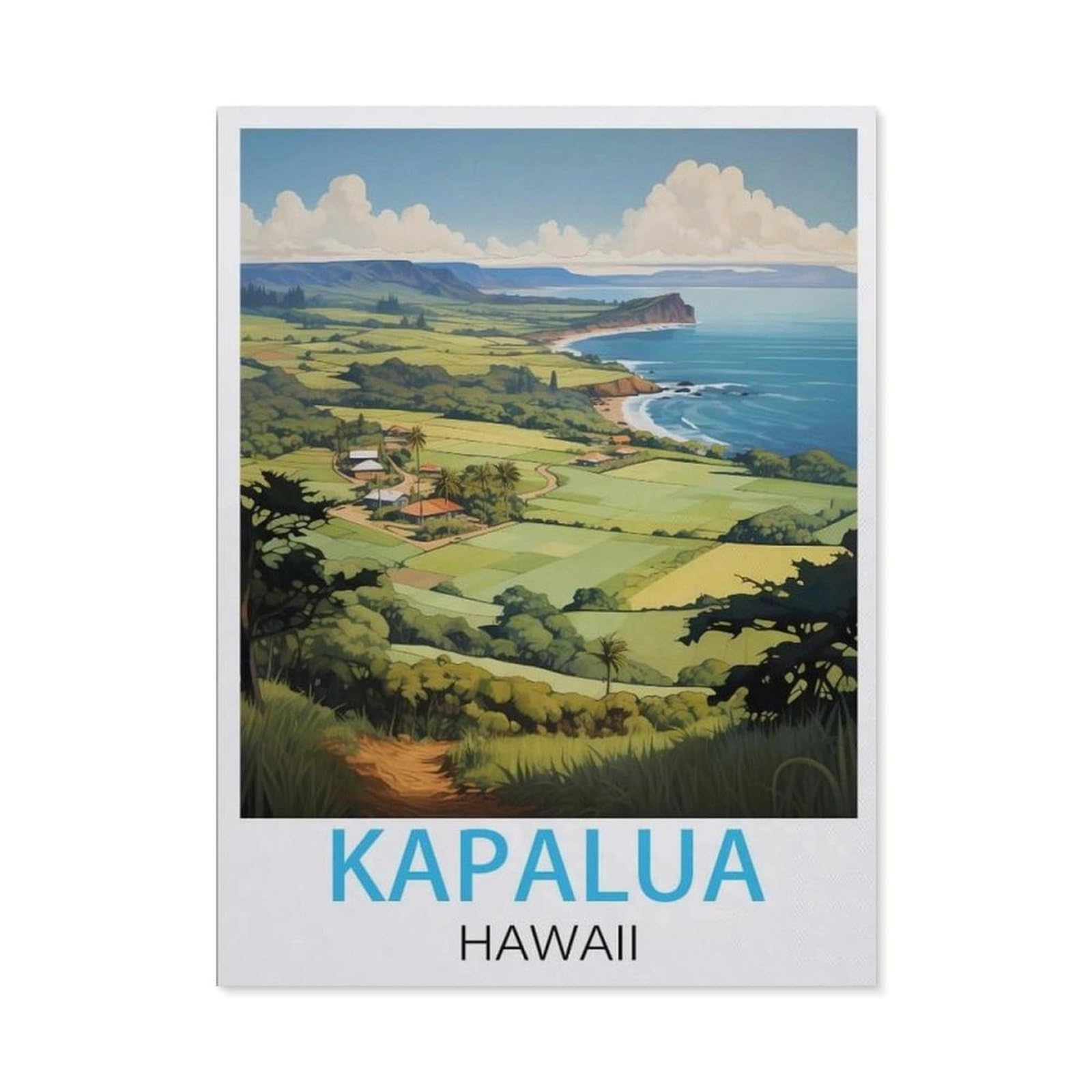 BEAYODKP 5D DIY Diamond Painting kit，Kapalua Hawaii Vintage Travel Poster，Round Resin Diamond Cross Stitch, Home Decoration Gift（30 x 40 cm/11.81 x 15.74 inches）-BY45