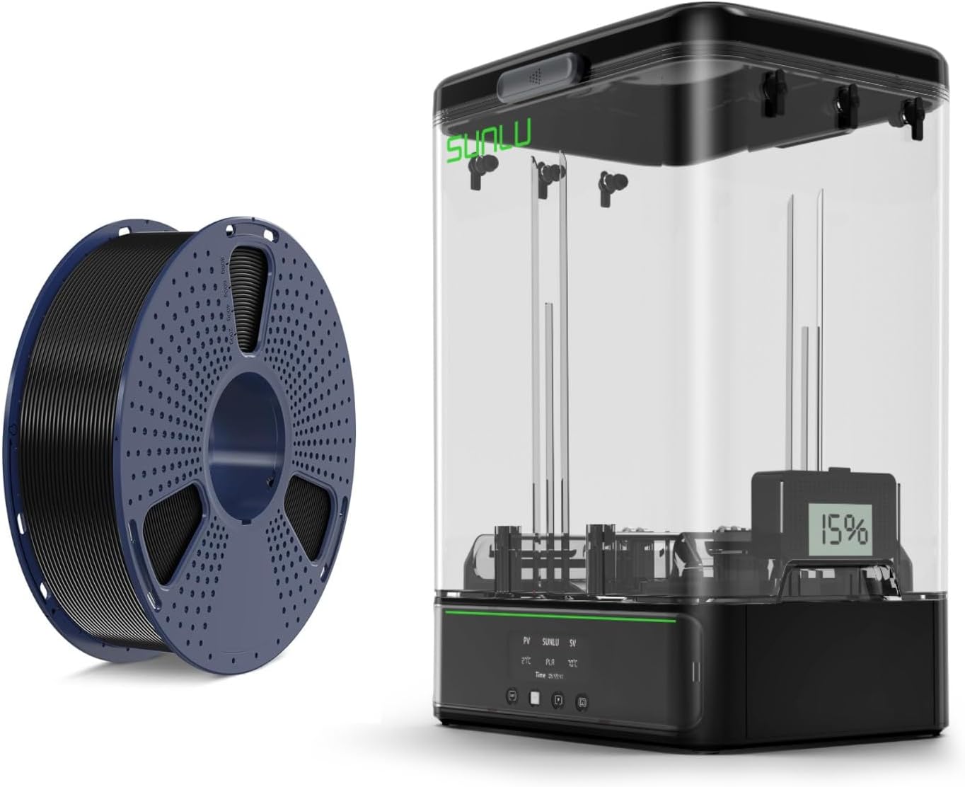SUNLU PLA+2.0 3D Printer Filament Black and SUNLU Filament Dryer SP2 Filament Storage Box