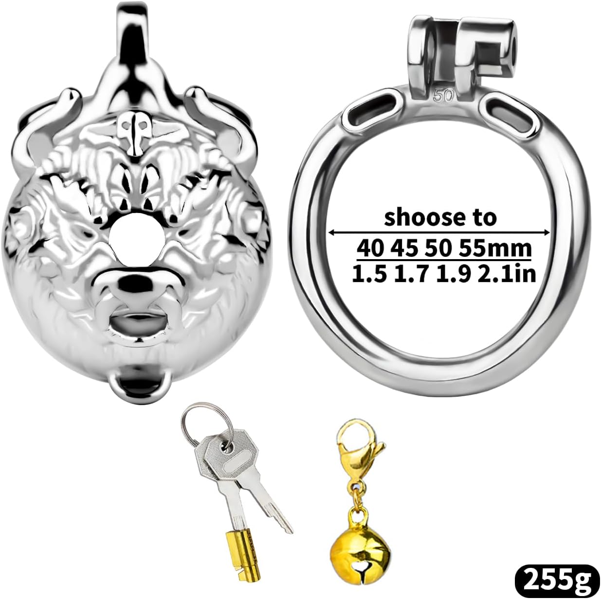 Male Chastity Cage with 2 Keys, Adjustable Cock Cage Lock with 4 Rings & Bell – Secure Stainless Steel Chastity Device for Men, Lockable Male Chastity Belt for Enhanced Control
