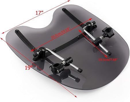 Large 18x16 Windshield Windscreen (for 7/8, 1 Handlebars) for Harley Sportster Dyna Touring Softail for Honda CT125 Cruisers & Standards for Kawasaki Vulcan 900, for Suzuki Savage