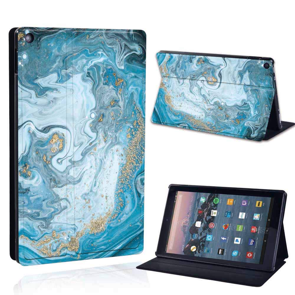 FINDING CASE For Amazon Fire HD 10 (7th gen 2017) Tablet - Printed PU Flip Leather Smart Lightweight Shell Stand Cover Case for Fire HD 10 (7th gen 2017) (Fire HD 10 (7th gen 2017), blue ocean marble)