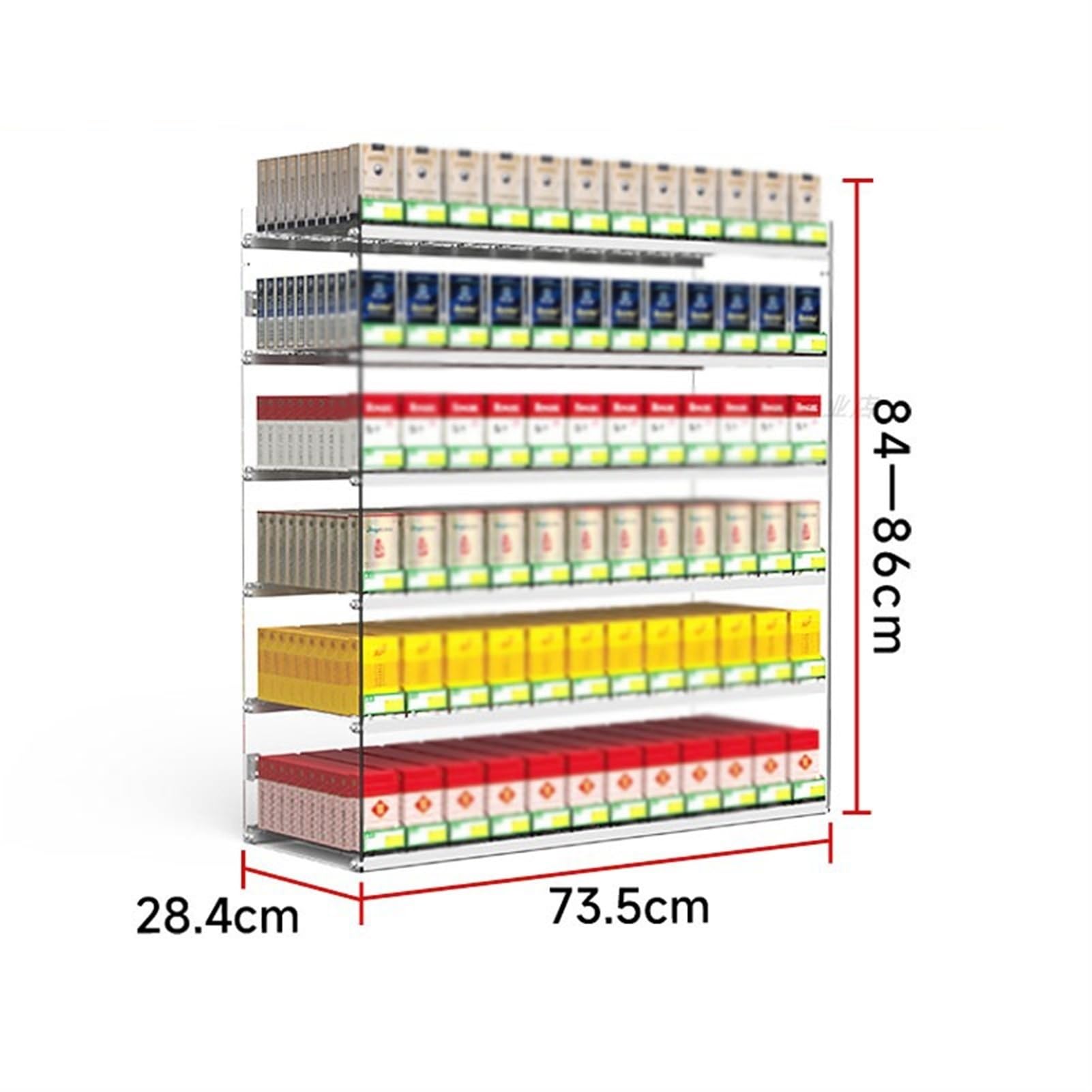 Espositore automatico per tabacco con spintori, vetrina per negozi di alimentari (73,5 x 28,4 x 84 cm) - Massimizza vendite e visibilità, design trasparente