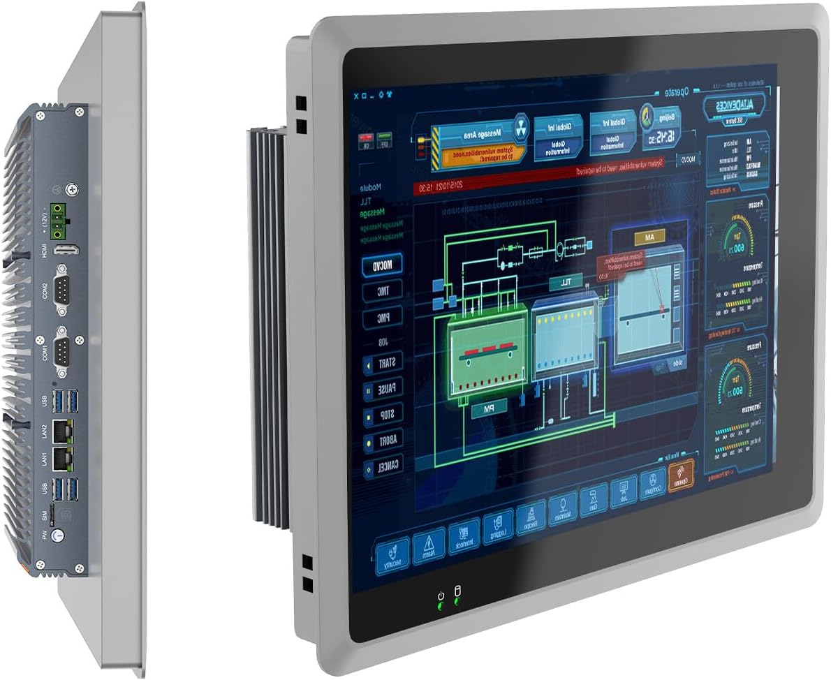 12.1 Inch Integrated Industrial Panel PC,Industrial Integrated Interactive Touch Screen Monitor,6USB, HDMI, 4xRS232+2RS485 COM,2xLAN(Core i3 7100U,8G RAM 128GB SSD)