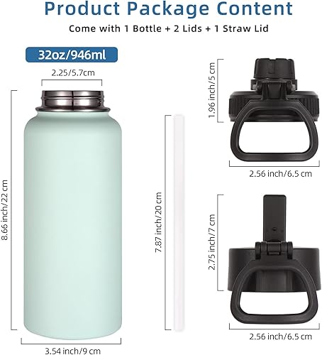 Miniatura 4 de Volhoply Botellas de agua aisladas de 32 onzas a granel con tapa de popote y tapa de boquilla, botella de agua deportiva de acero inoxidable, tazas