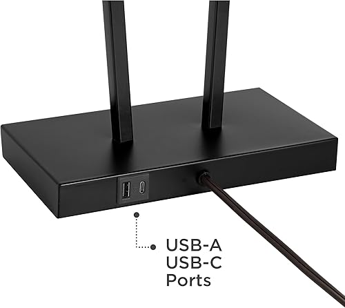 Miniatura 6 de 360 Lighting Cole - Juego de 2 lámparas de mesa minimalistas modernas de 27 pulgadas de alto con puertos de carga USB, pantalla rectangular de metal