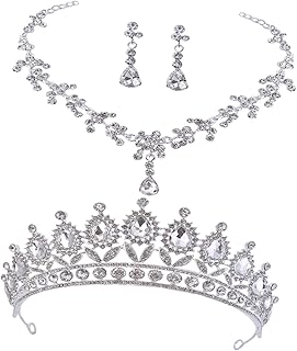 2 Conjuntos De Colar De Coroa Brincos De Strass Acessórios Para Mulheres Roupa De Strass Brincos De Strass Tiara Kit De Brincos De Casamento Colar De Casamento Vestido De