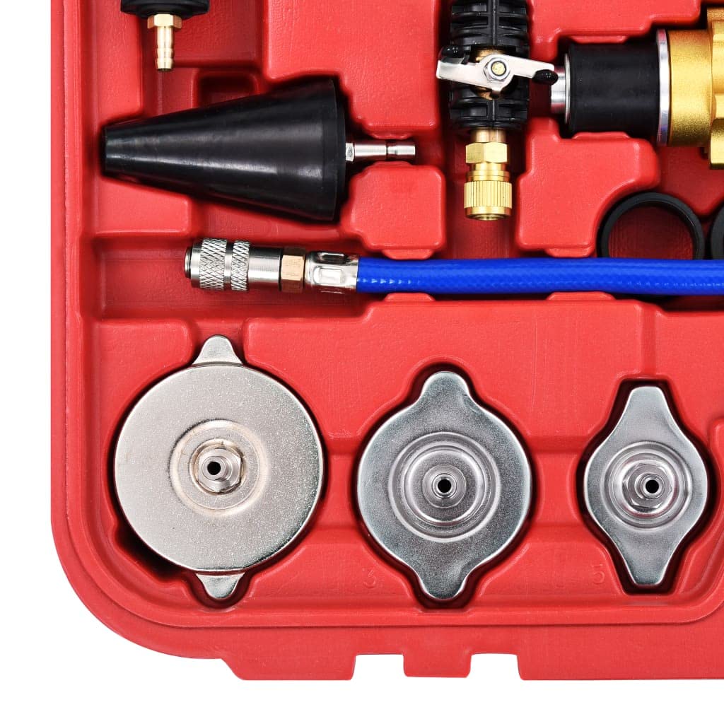 Comprobador de presión de 28 piezas para sistema de refrigeración y tapa del radiador con bomba manual, manómetro, generador de vacío, maletín de plástico, 0 a 30 psi, para coche, taller