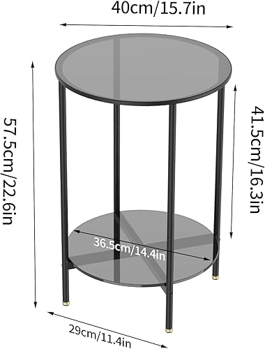 Miniatura 2 de Juego de mesa auxiliar de vidrio templado de 2 niveles, mesa de noche redonda de 22 pulgadas de alto, color gris