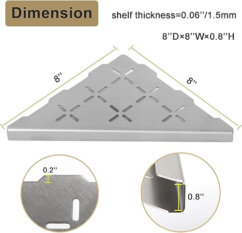 Miniatura 2 de Estante de ducha esquinero de 8 pulgadas, paquete de 2 estantes de ducha de acero inoxidable SUS304 para paredes de azulejos, estante organizador de