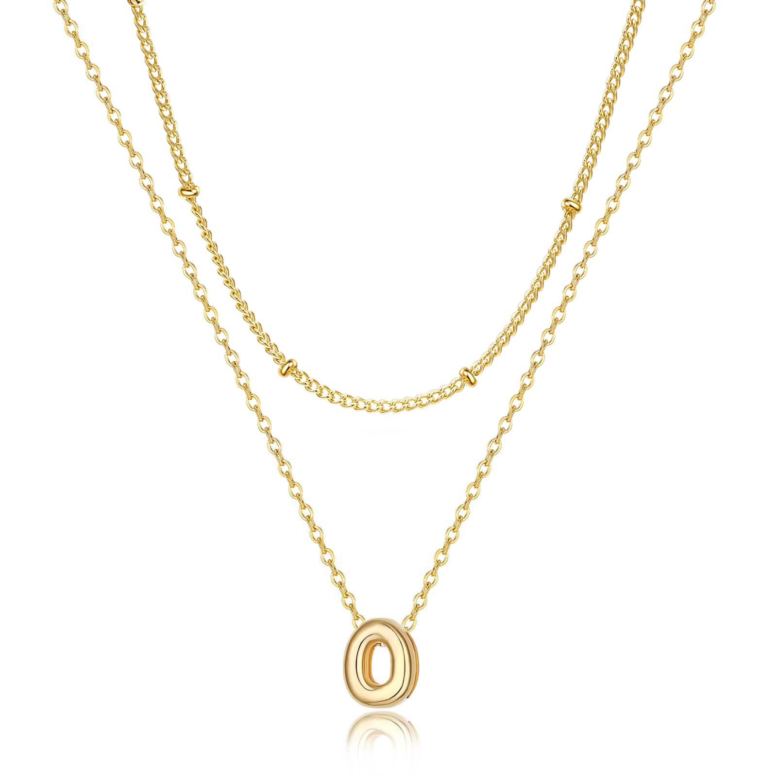 Bubble Gold Letter Necklace Layered Initial Necklaces for Women 14K Gold Plated Pendant Necklaces Tiny Dainty Choker Necklace Cute Necklace Stack Teen Gift Trendy Stuff Personalized Jewelry Gifts