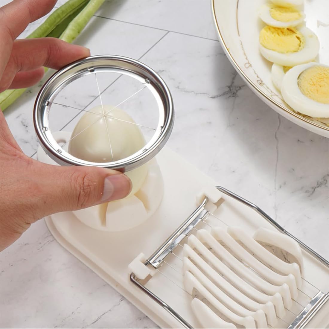 Cortador de huevos de acero inoxidable, 2 tamaños, para huevos duros y cocidos