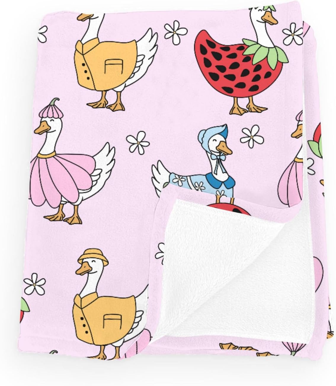 Cartoon Geese Daisy Floral Baby Boy Girl Blankets Flannel Fleece Nursery Cute Duck Strawberries Flowers Spring Bed Receiving Swaddle Breathable Toddler Infant Newborn Blanket for Crib Stroller