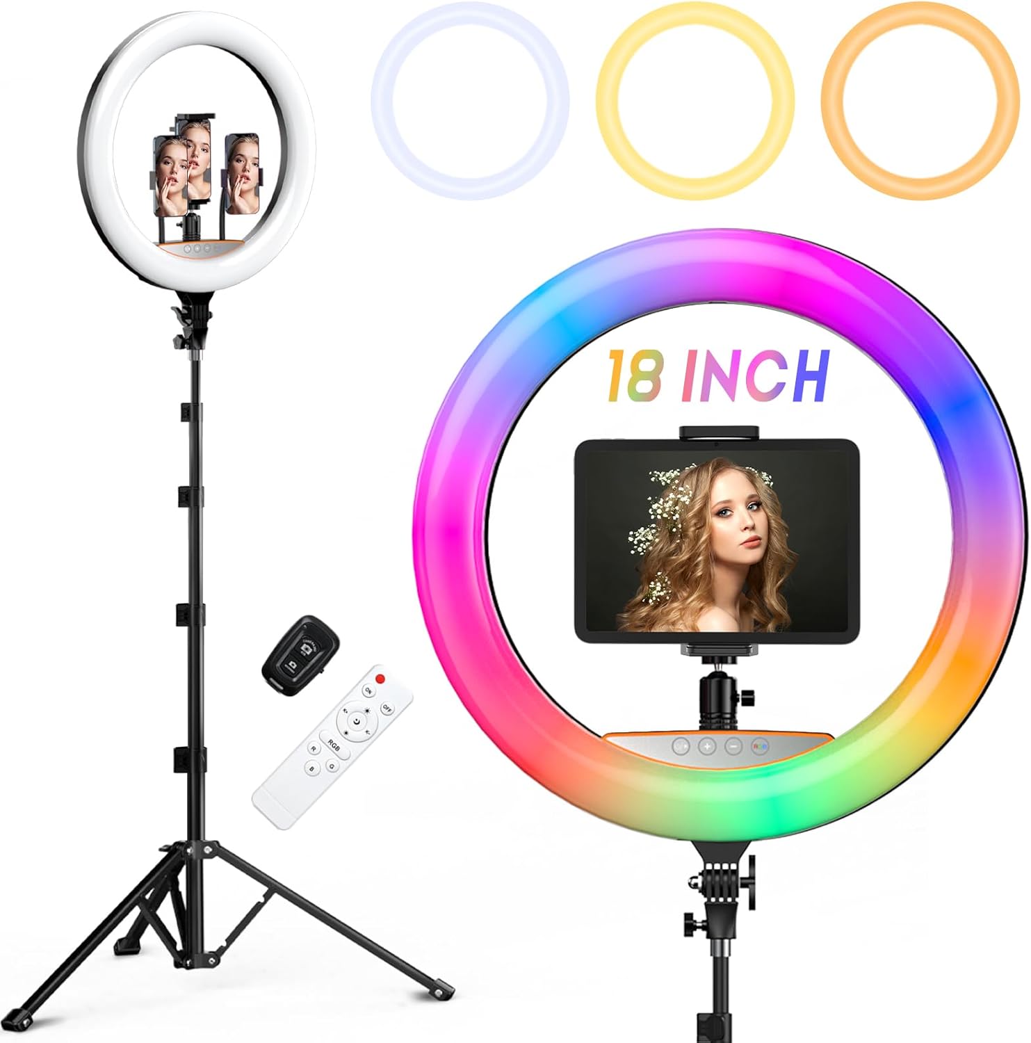 RGB Ring Light 18 inch with Tripod Stand (2700-7000K) for Phone