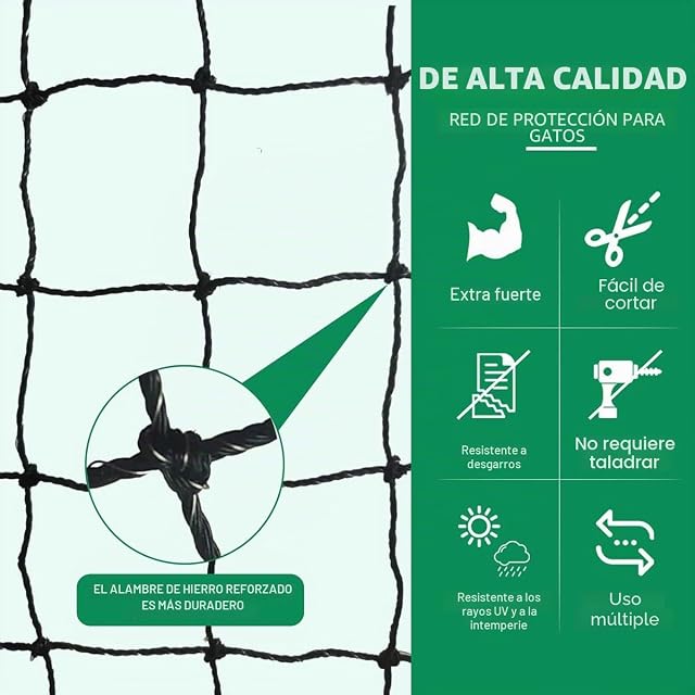 Foto 4 de 6 de Tatamiyya Red para Gatos Reforzada，8 x 3 m Red para Gatos Terraza ，Malla Protectora Balcon Robusta