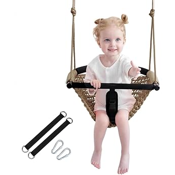 2-in-1-Schaukel f r Kleinkinder. Schaukelsitz f r Kinder mit verstellbaren Seilen Robustes Seilspiel-Schaukelset f r Kinder f r drinnen und drau en Garten. Upgrade-Produkt Hellbraun