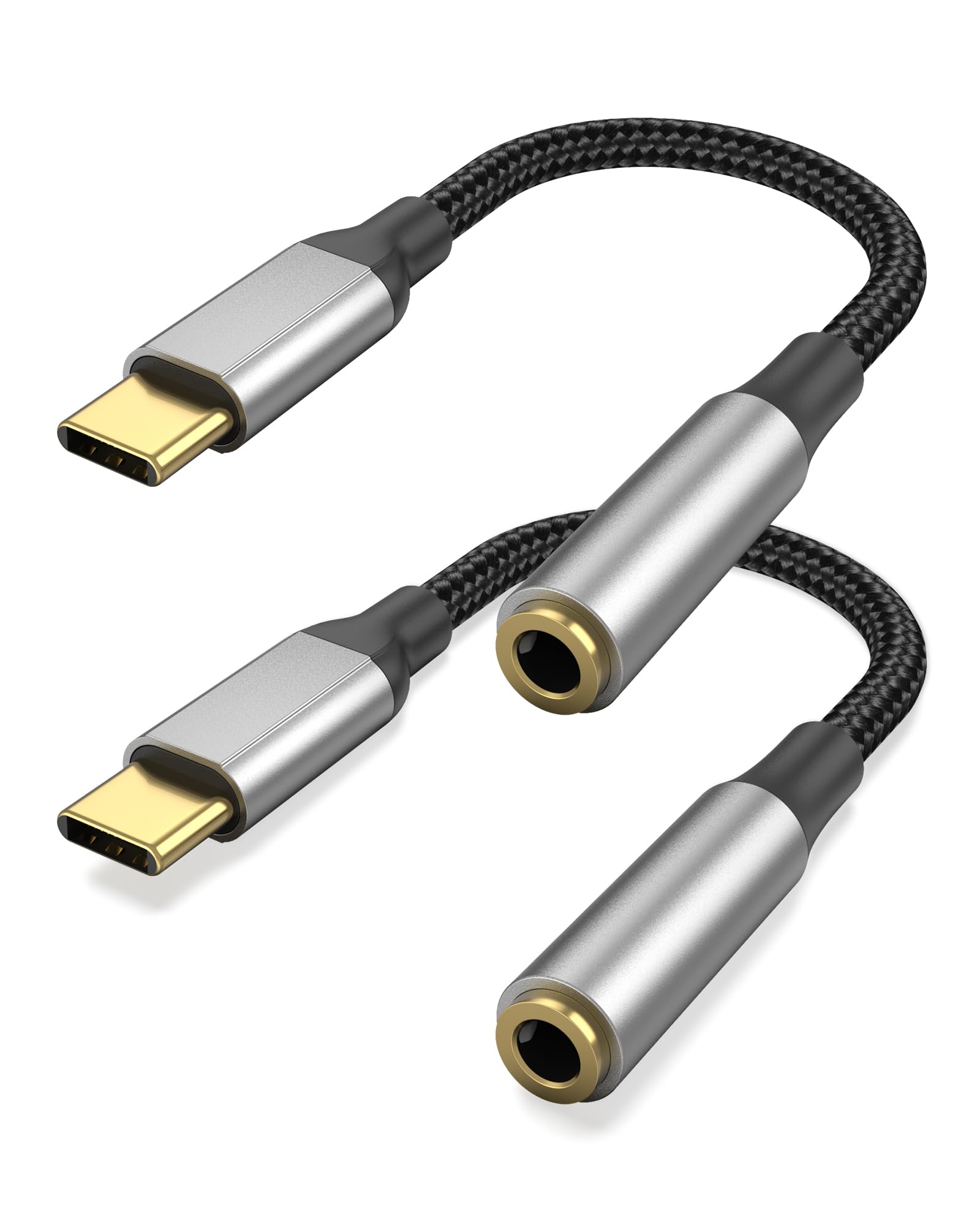 Bkduice Adattatore da USB C a jack per cuffie da 3,5 mm con chip DAC, confezione da 2 dongle HiFi USB-C a audio, compatibile con iPhone 16 15 Pro Max, Galaxy S25 S24 S23 S22, iPad Pro, MacBook