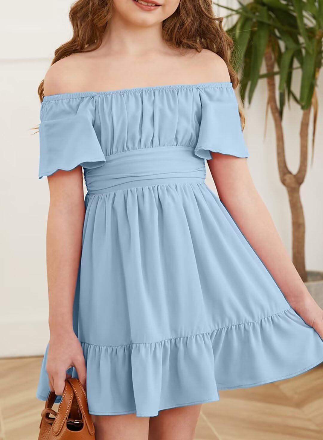 DOKOTOO KIDS Girls Elegant Ruffle Short Sleeve Back Tie Dresses 6-13 Years Old