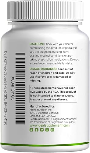 Miniatura 7 de KSM 66 Ashwagandha 1,200 mg con pimienta negra, 120 cápsulas vegetarianas – Extracto de raíz de fuerza extra – Alta absorción – Suplementos