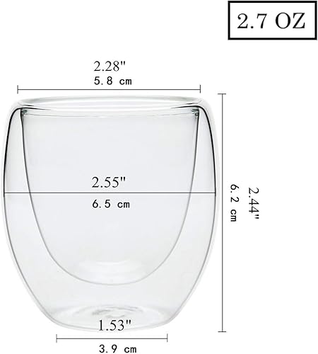 Miniatura 5 de Vasos de café expreso de 2.7 onzas  Juego de 6, vasos de doble pared con aislamiento térmico para bebidas calientesfrías, transparentes