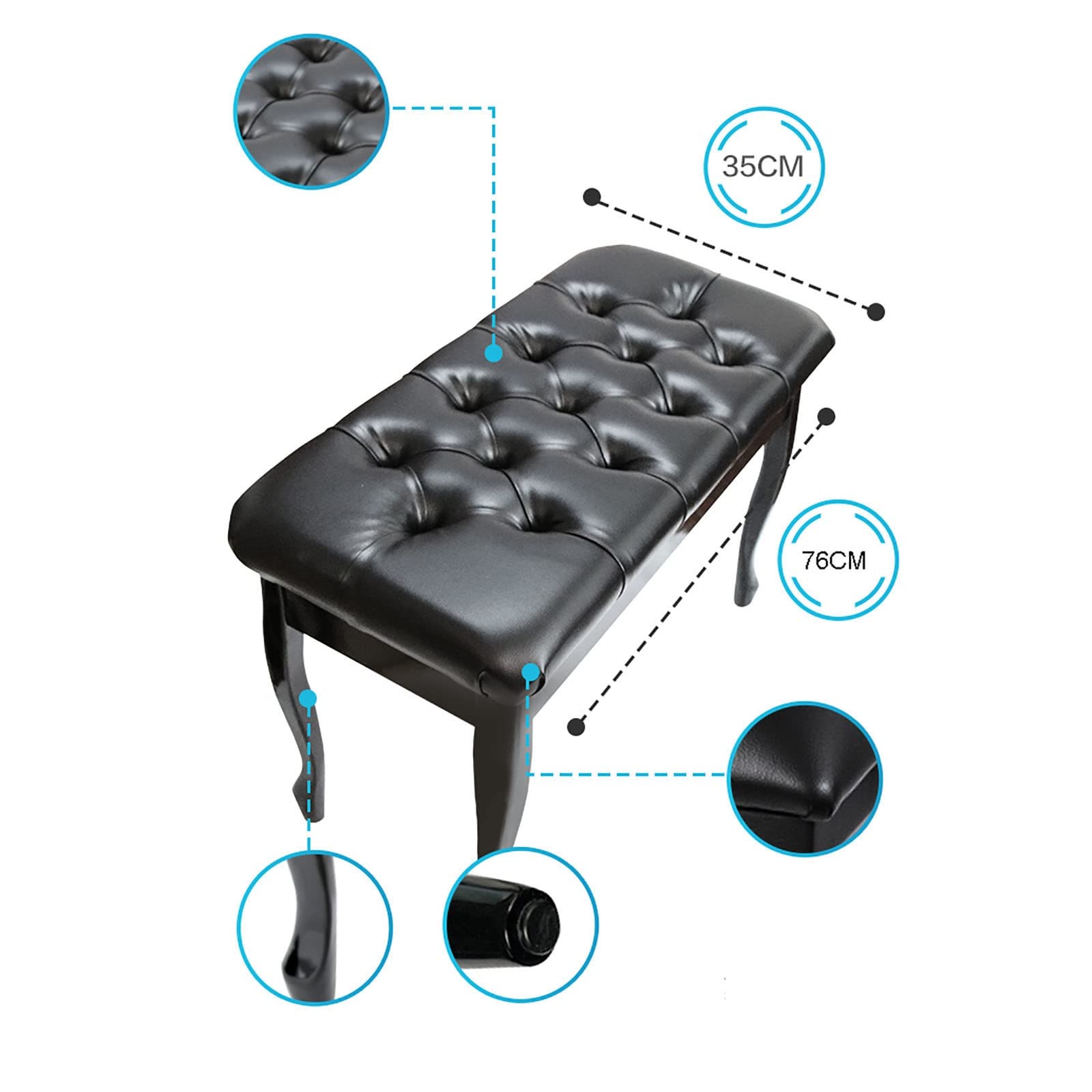 Panca per pianoforte ad altezza fissa in ecopelle con comodo cuscino imbottito e ampio scomparto per spartiti musicali