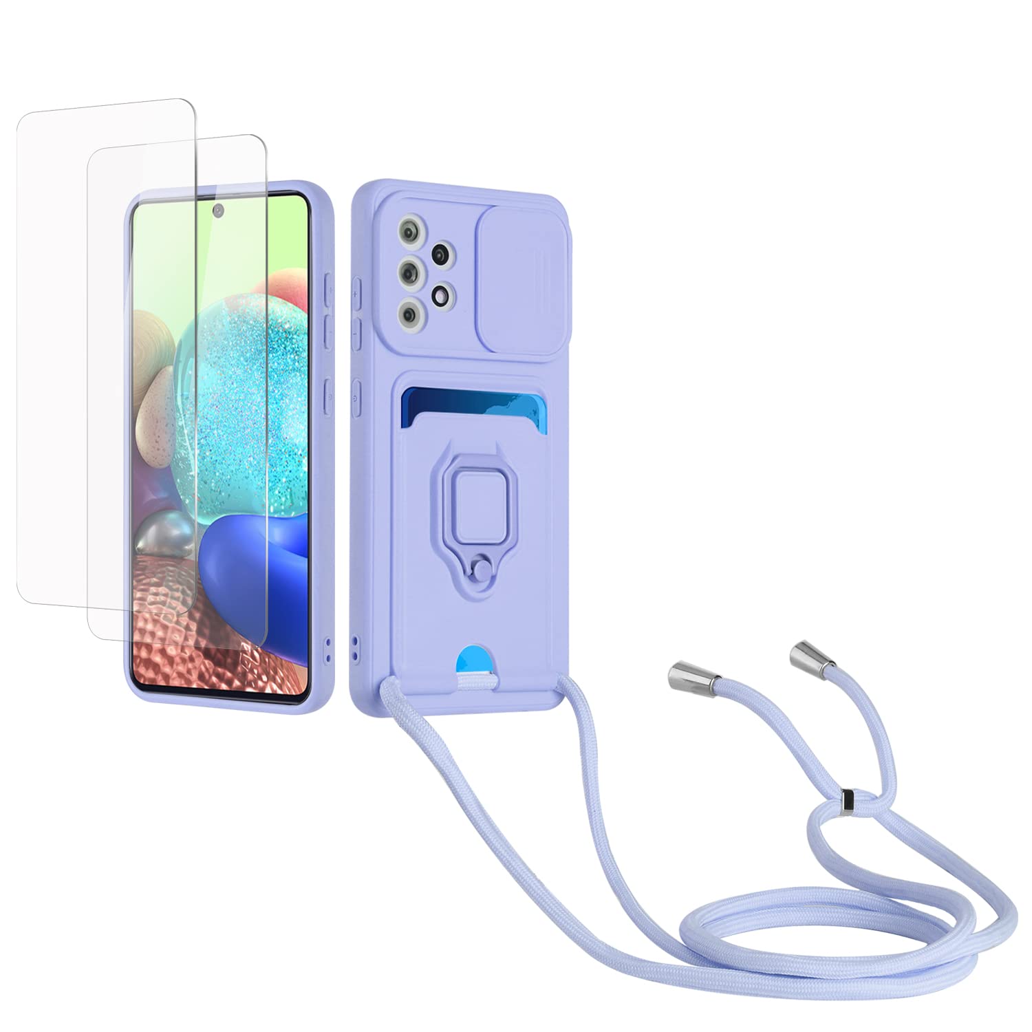 Kaslly Funda con Cuerda para Samsung Galaxy A35+[2 Pack Protector Pantalla],Case con Ranura para Tarjetas,Cubierta de Cámara Deslizante Proteger,Doble Cara Protección-Negro — view 25