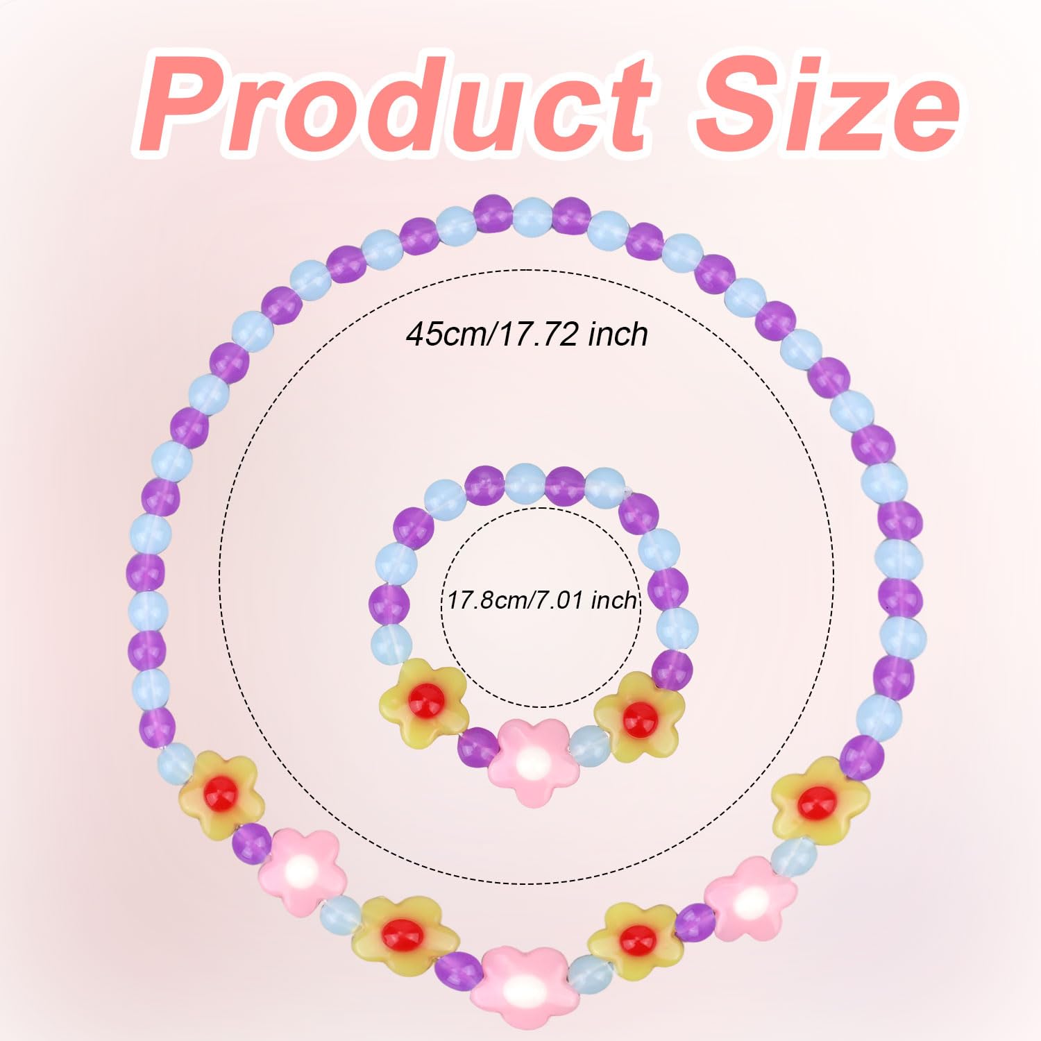 Mikovivi Flower Beaded Jewelry Set, Cute Toddler Girl Jewelry Colored Necklace and Bracelet for Girls Child Kid Party Favors