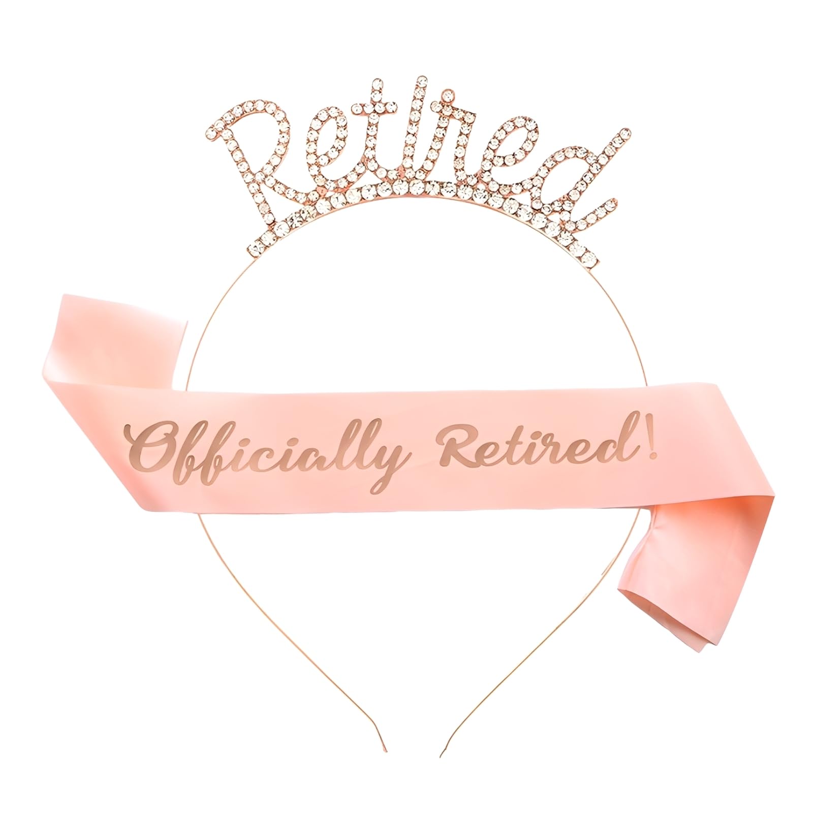 Retirement Sash and Tiara Set,Elegant Rose Gold Retirement Sash for Women,Happy Retired Party Decorations,for Women's Classic Happy Retired Rhinestone Headband and Sashes Party Decorations