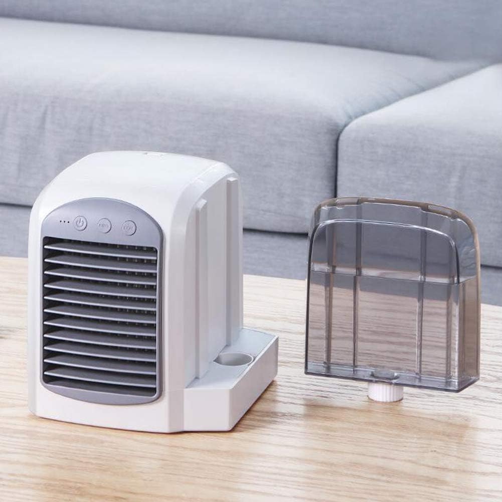 Air Cooler Mini Air Conditioner USB Coolers with 380ML Water Tank Portable Personal LED Ultra-Quiet Table Fan for Home Office (Blue 170 x 152 x 157 mm)
