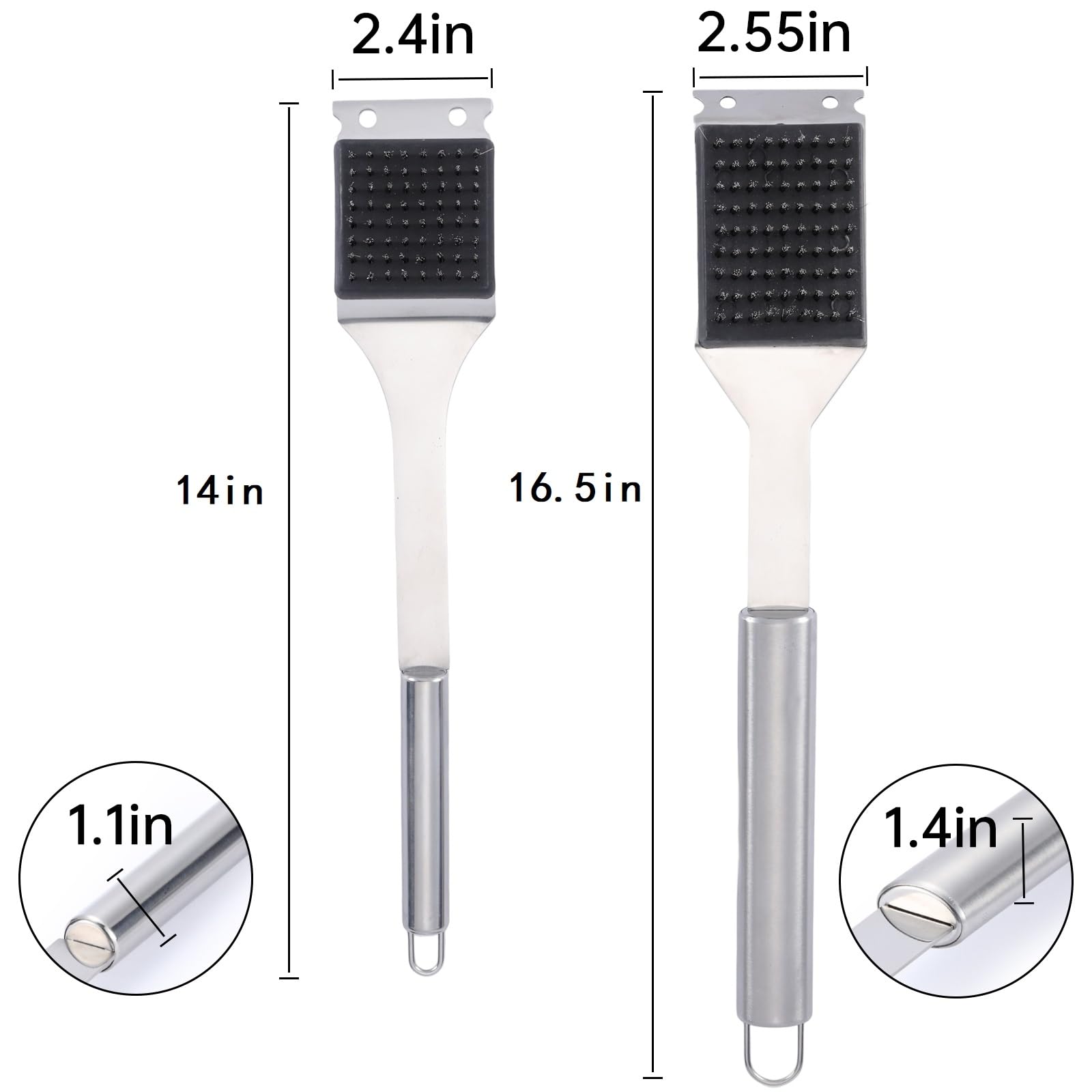 2 Pack Grill Brush and Scraper, 16.5” & 14” Wire BBQ Grill for Outdoor 304 Stainless Steel Cleaning BBQ Grill Accessories - Image 2
