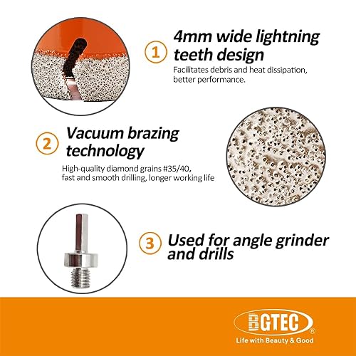 Miniatura 8 de BGTEC - Broca de núcleo de diamante, 2 piezas de 0.236 in, cortador de azulejos de sierra de diamante de 58 pulgadas - 11 rosca para azulejos de