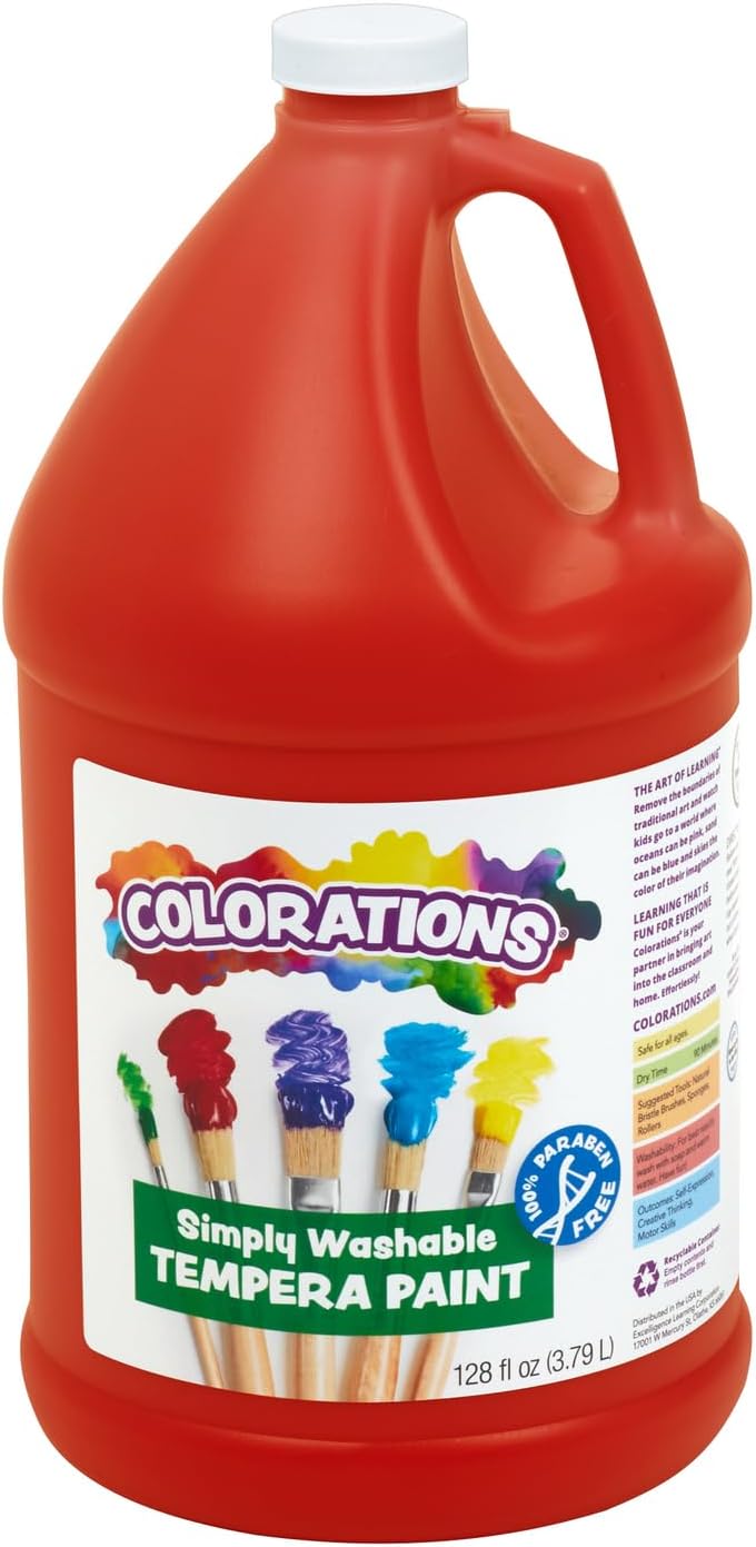 Colorations Paraben-Free Washable Tempera Paint for Kids - 1 Gallon Value Size. Vibrant Red, Non-Toxic and Made in The USA Paraben Free Formula Red