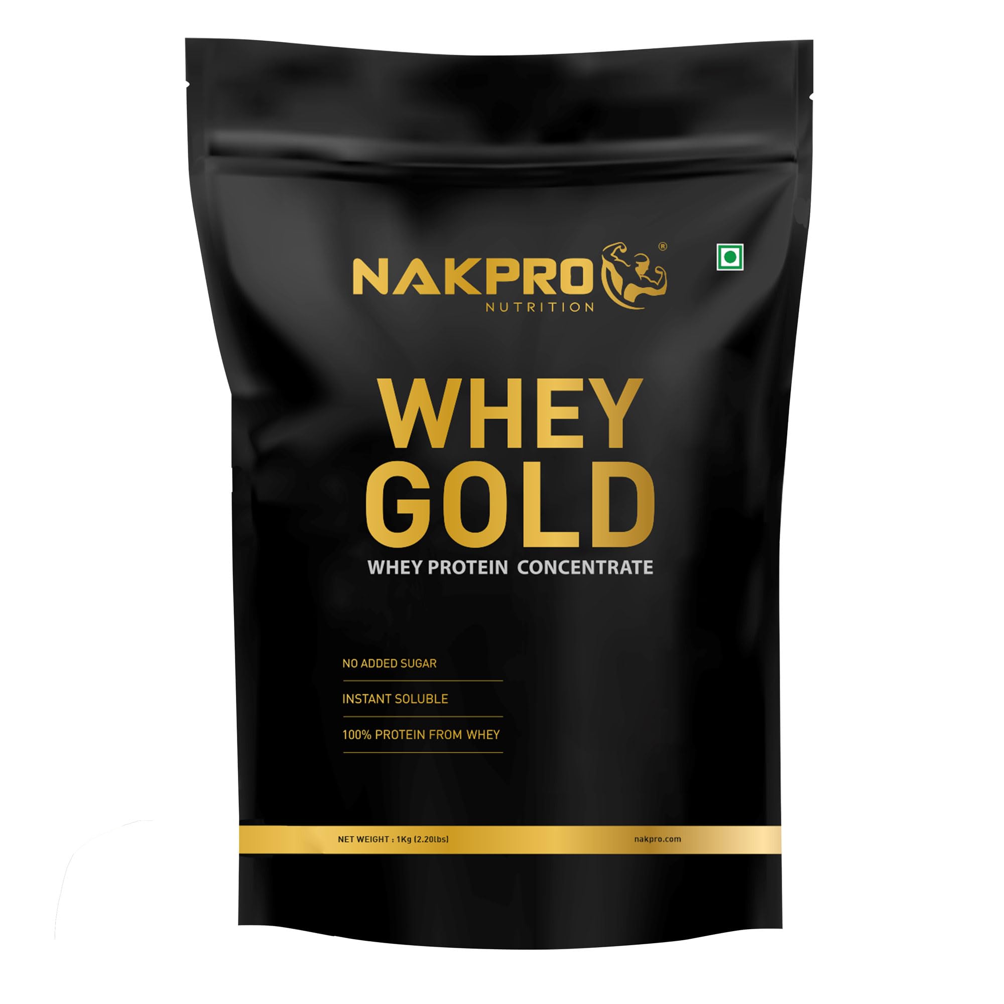 NAKPRO Gold 100% Clean Raw Whey Protein Concentrate, 1kg Unflavoured | 28g Protein | Trustified Certified & No Adulteration | Fast Absorbing Whey Protein Powder